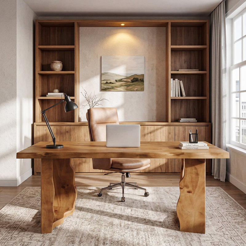 Solid Wood Executive Desk, Light Walnut