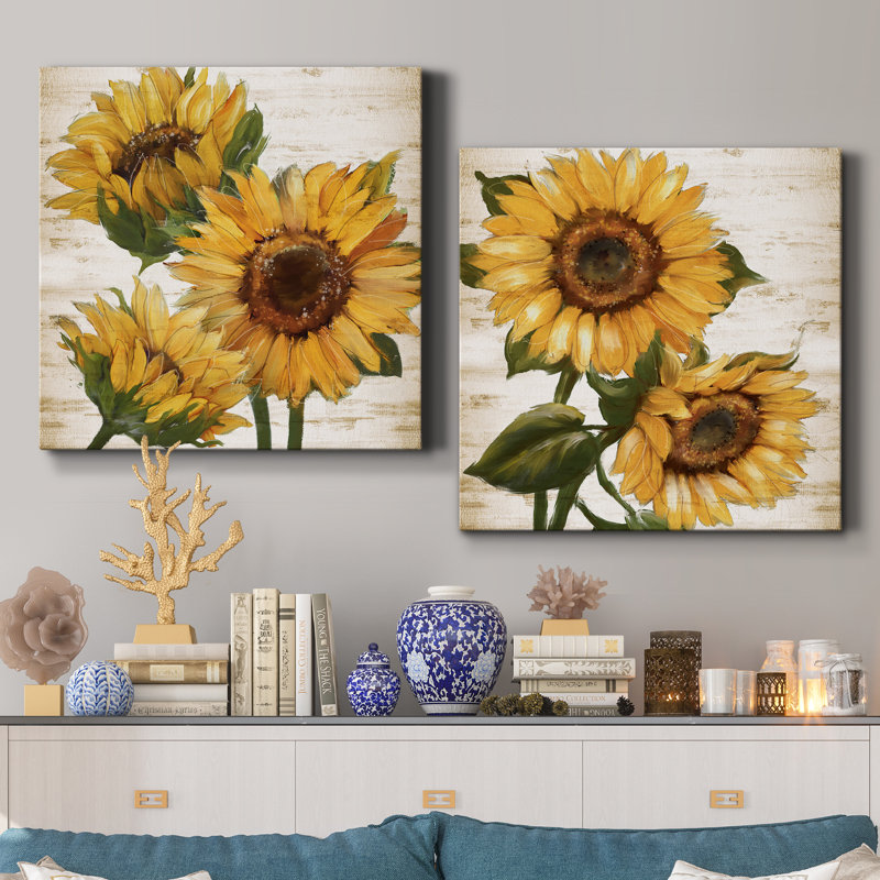 Tournesol d'été I - ensemble de 2 peintures, H 32 po x l 64 po, Toile tendue, Sans cadre