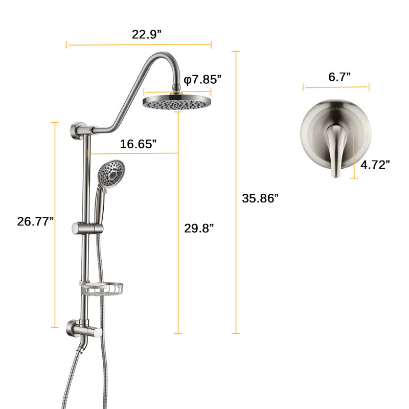 Système de douche complet avec valve brute, Nickel brossé
