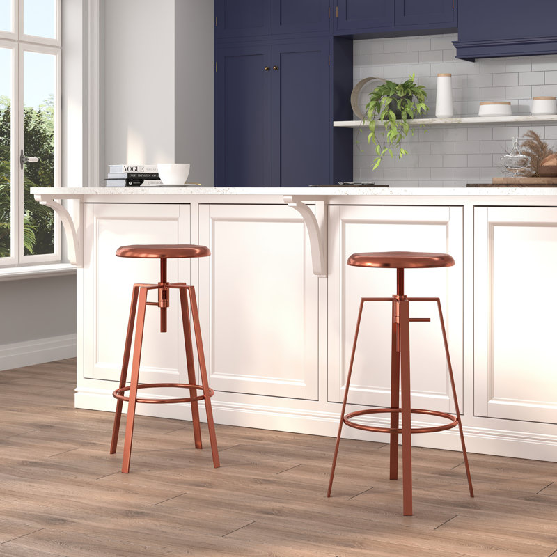 Industrial Style Barstool with Swivel Lift Adjustable Height Seat, Pink