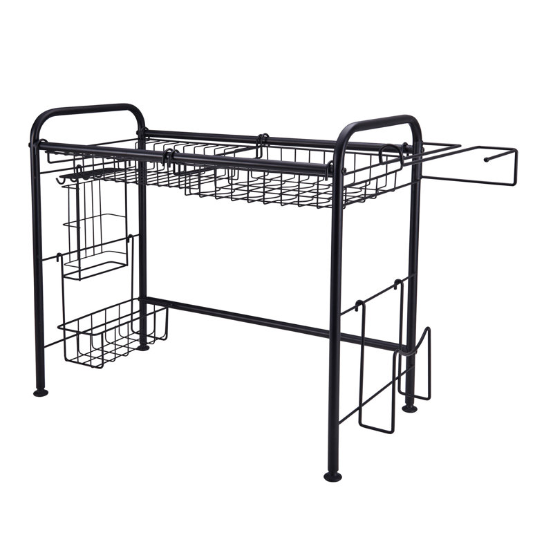 Black Carbon Steel Over-the-Sink 2-Tier Dish Drying Rack