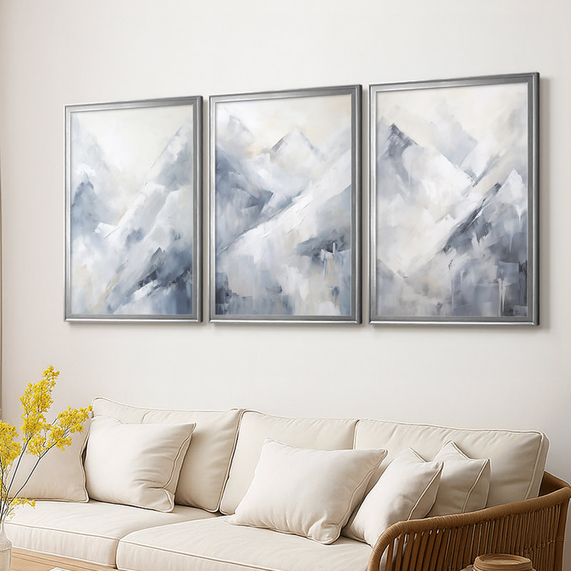 LANDSCAPES Series CCxxv - Toile tendue avec châssis sur mesure - 3 pièces, Argent argent, H 21 po x l 30 po
