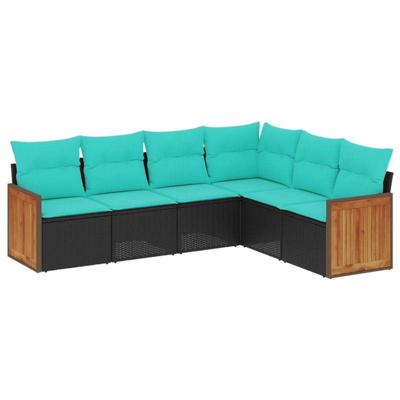  Ensemble de canapé de patio 6 pièces avec coussins en rotin de polyester noir
