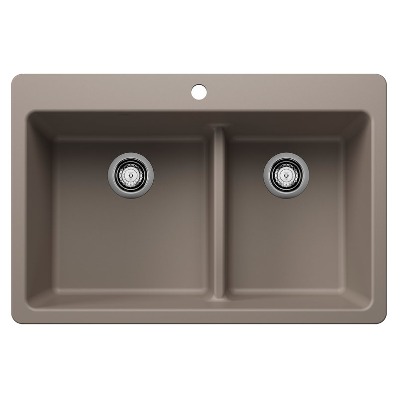 Liven SILGRANIT 33" 60/40 Double Bowl Dual Mount Kitchen Sink with Low Divide - Truffle, Truffle