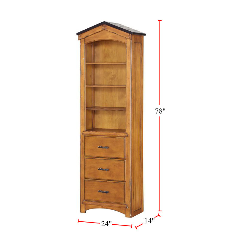 Bibliothèque 3 tiroirs avec armoire Sartain, Chêne rustique
