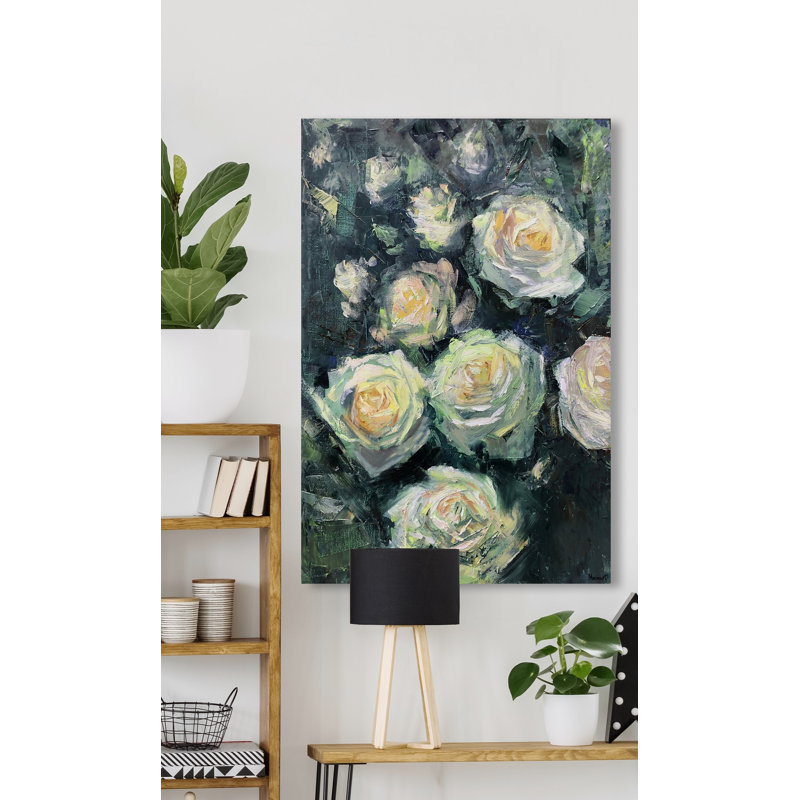 Green Roses 1 Piece Wrapped Canvas Painting, 101cm H x 66cm W x 2cm D