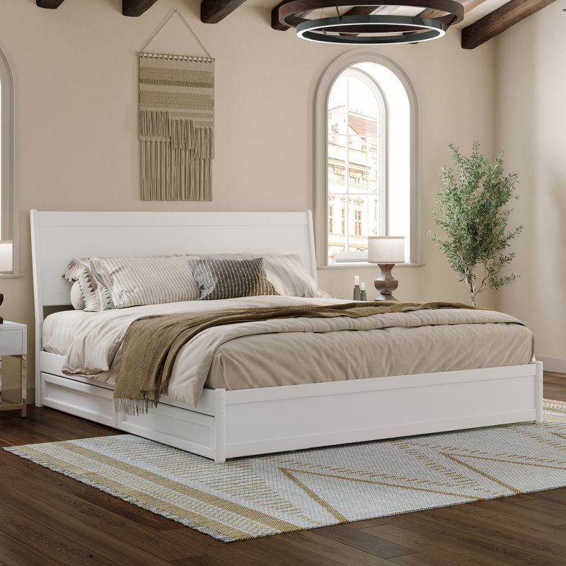 Avdesh Solid Wood Sleigh Storage Bed, White, King