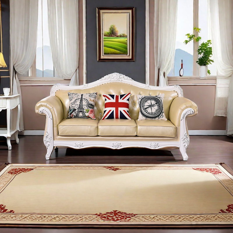 Canapé en cuir véritable de style européen à accoudoirs roulés en cuir véritable 85,8 po