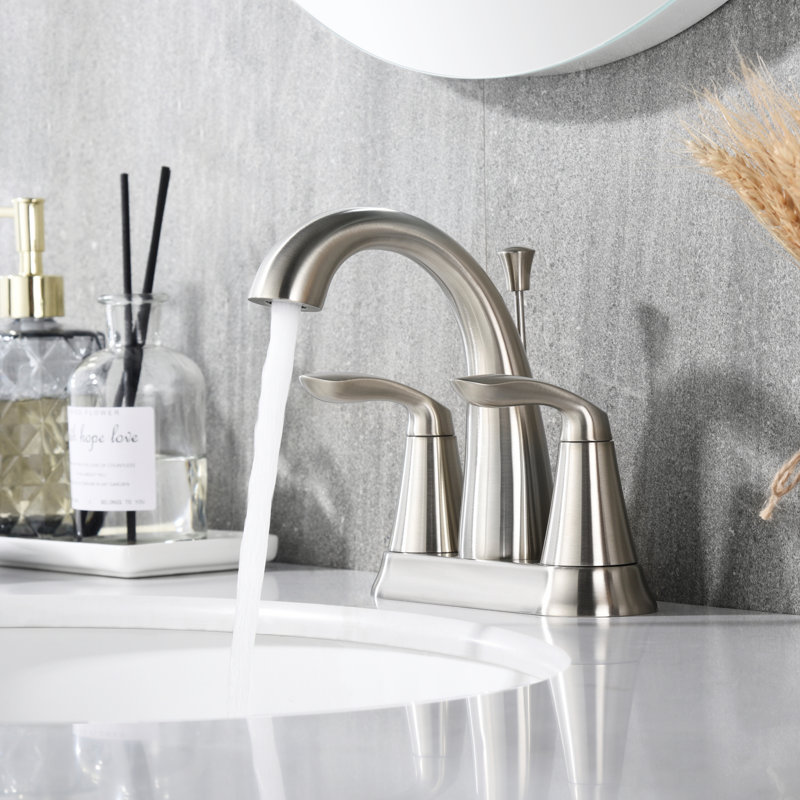 Robinet de lavabo de salle de bain à poignée double 4 "avec ensemble de drain Stilleto - nickel brossé, Nickel brossé