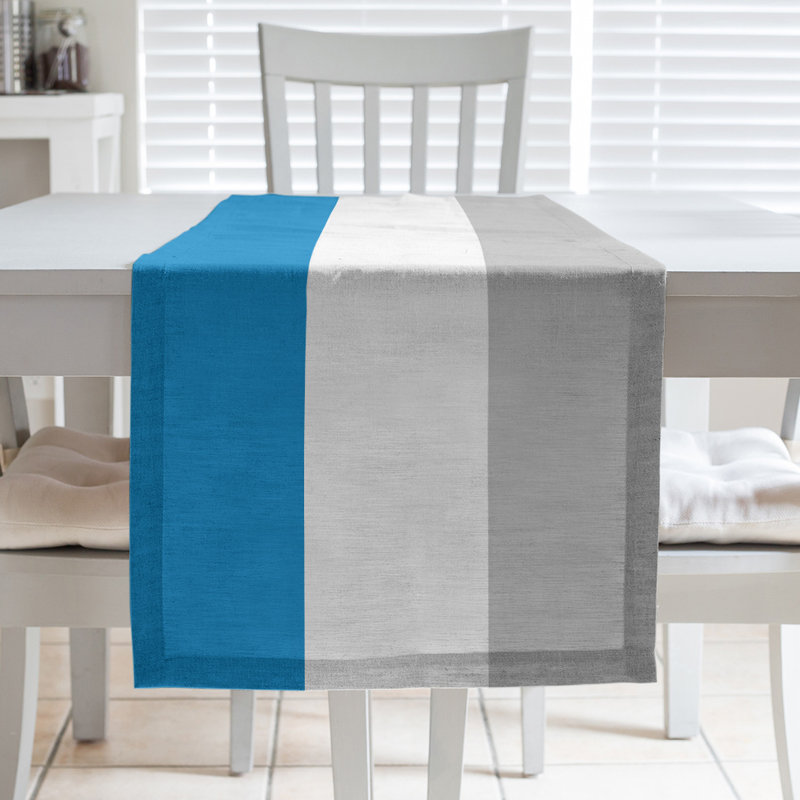 Chemin de table à rayures de football Carolina, L 90 po x l 16 po, Bleu espagnol / gris, Mélange de coton
