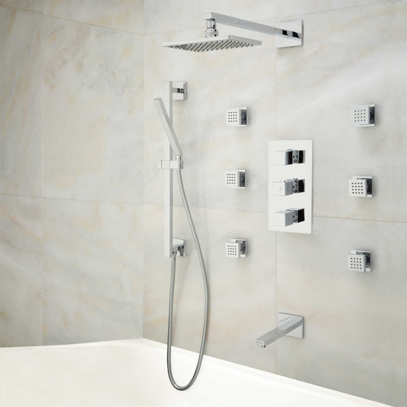 Onassis Thermostatic Tub & Shower System - 6 Body Sprays, Chrome
