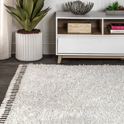 Felicdad Shag Plush Tassel White Rug