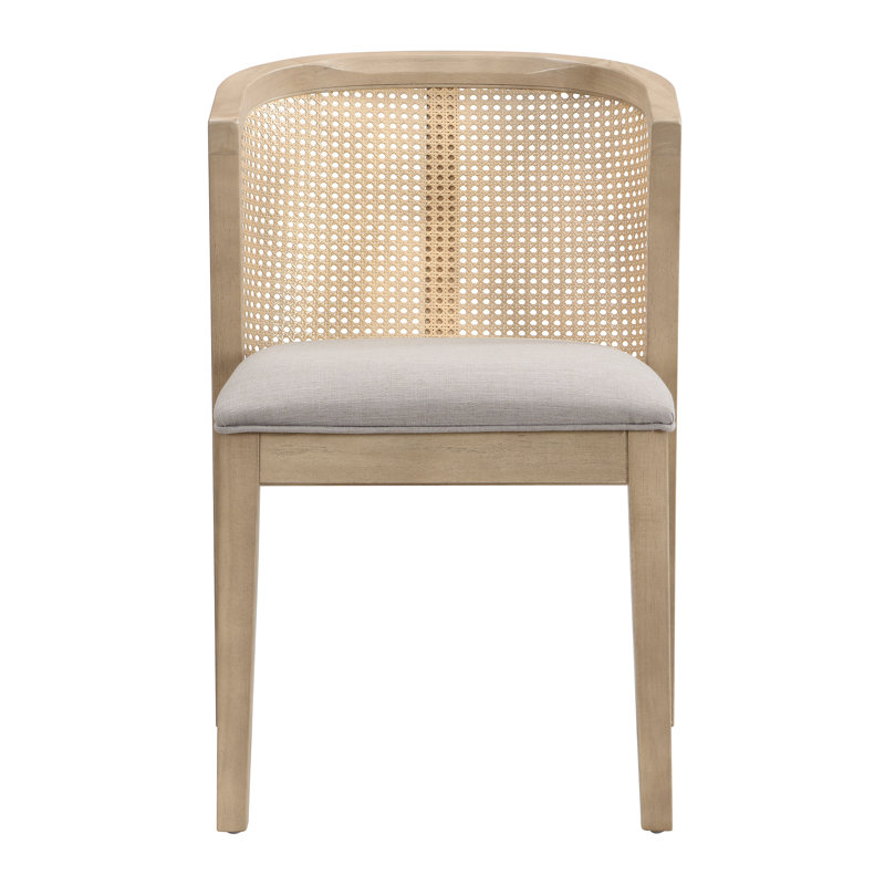 Chaise de salle à manger Cayli de style néoclassique moderne en rotin avec dossier incurvé et structure en hévéa massif, 6