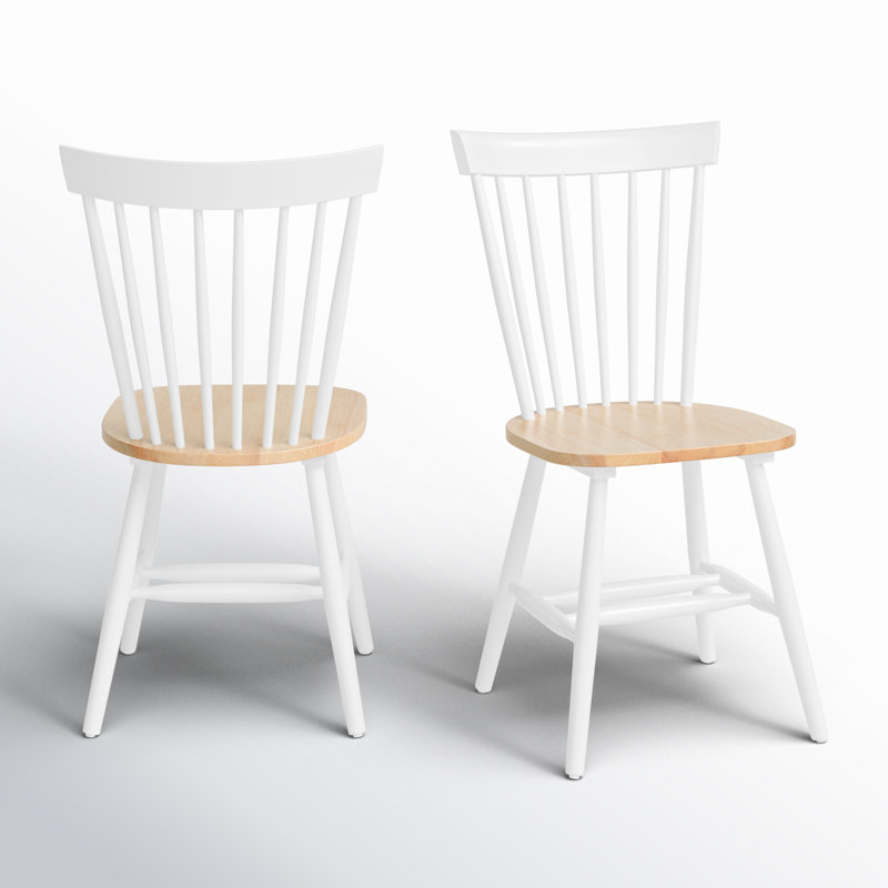 Chaise d'appoint à dossier Windsor en bois massif Matanna, Blanc / Naturel