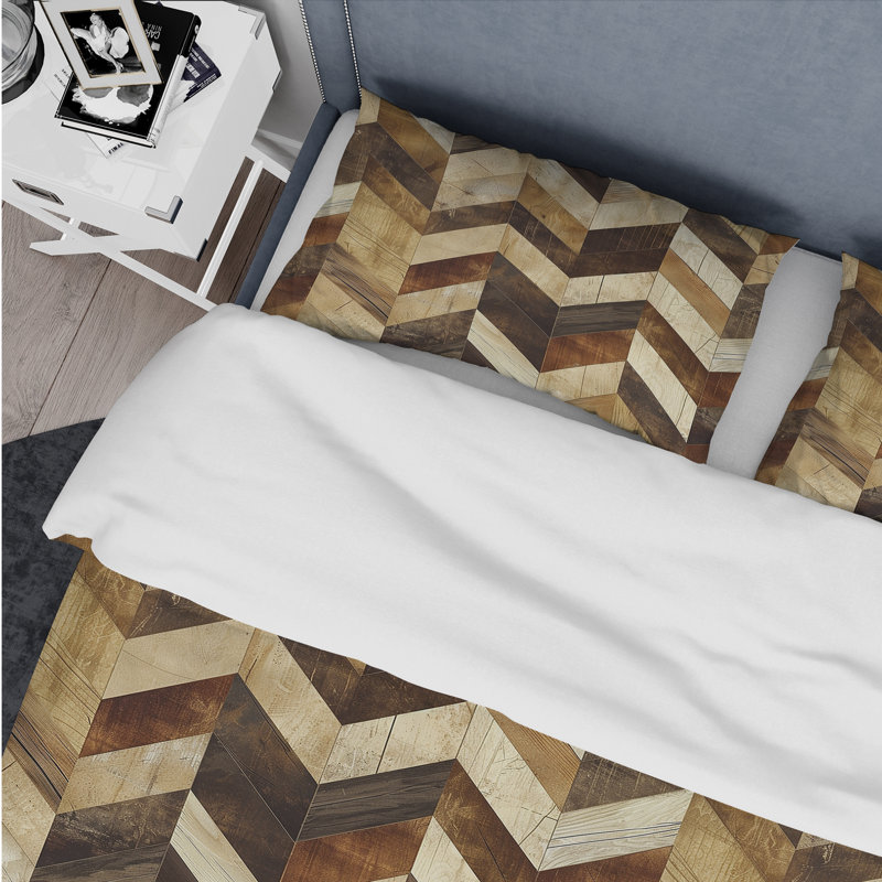 Ensemble de housse de couette moderne beige et brun à chevrons III, Housse de couette très grand et 2 très grandes t