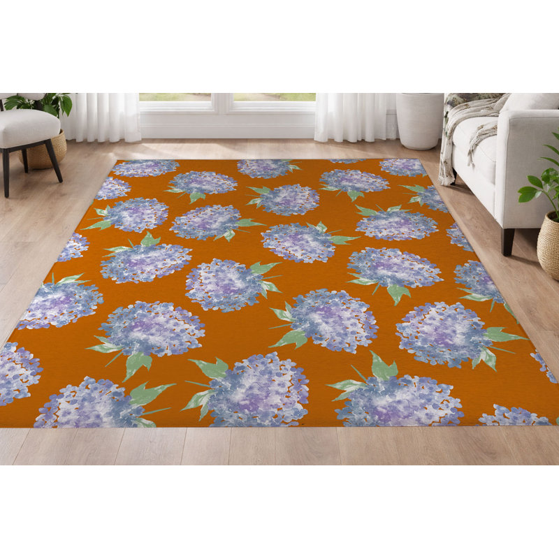Tapis à profil bas Hydrangea Love, Orange, Rectangle 5 pi x 7 pi