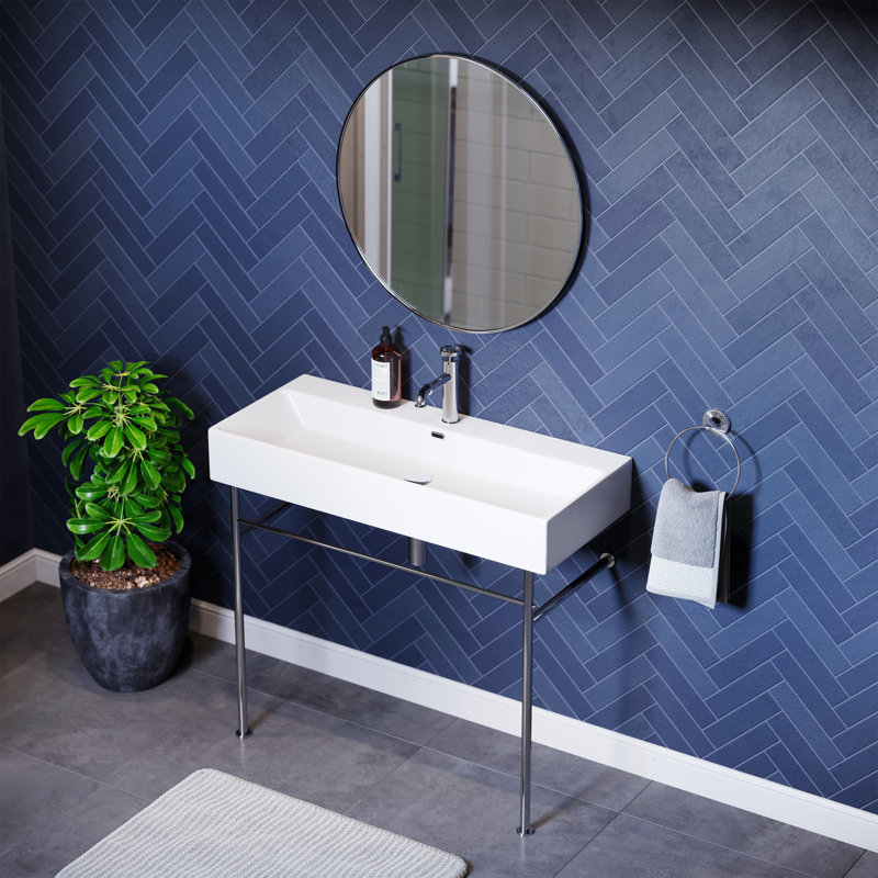 Lavabo console en céramique Claire 40, Blanc / Chrome