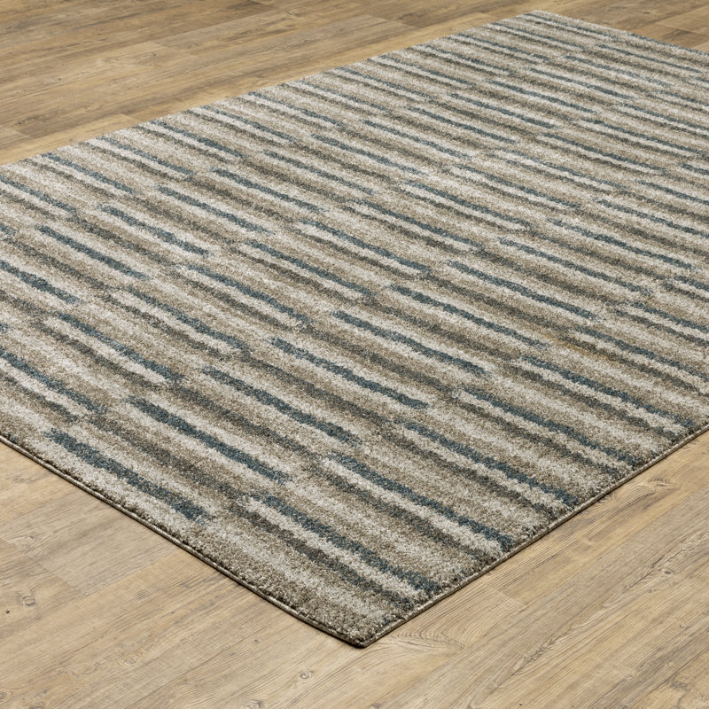 Tapis rayé bleu sarcelle / gris, Rectangle 5 pi 3 po x 7 pi 6 po