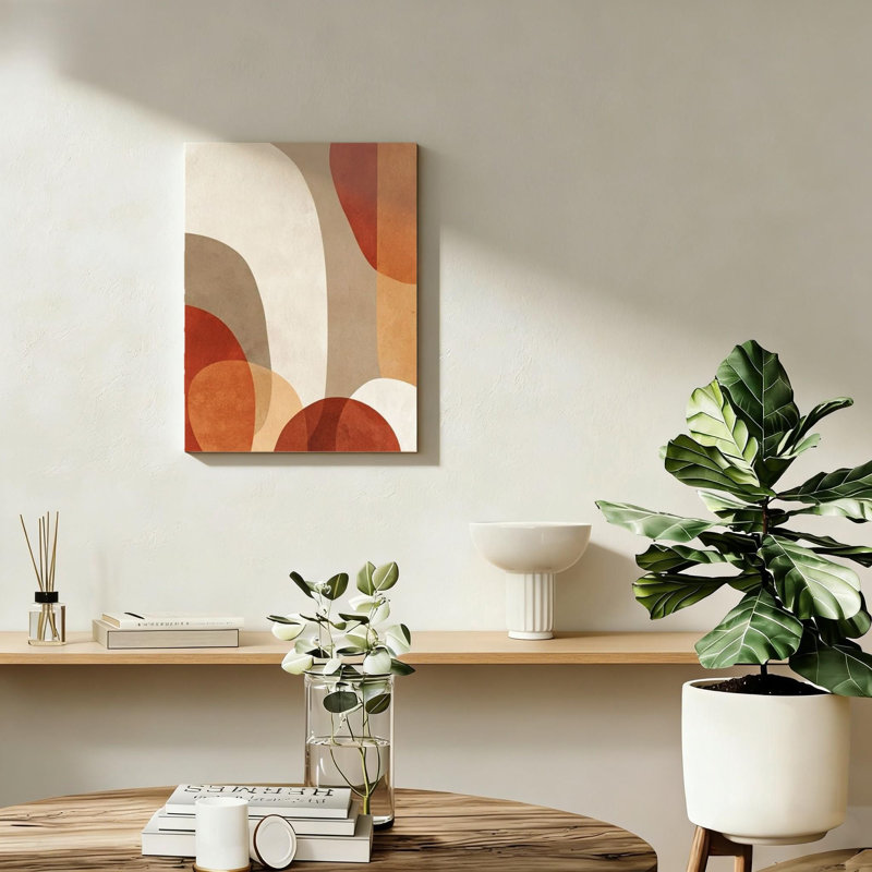 Abstrait, cercle, toile, orange, art mural, peintures pour la décoration de la chambre à coucher, support de cadre en bois massif, (24 x 16 x l)