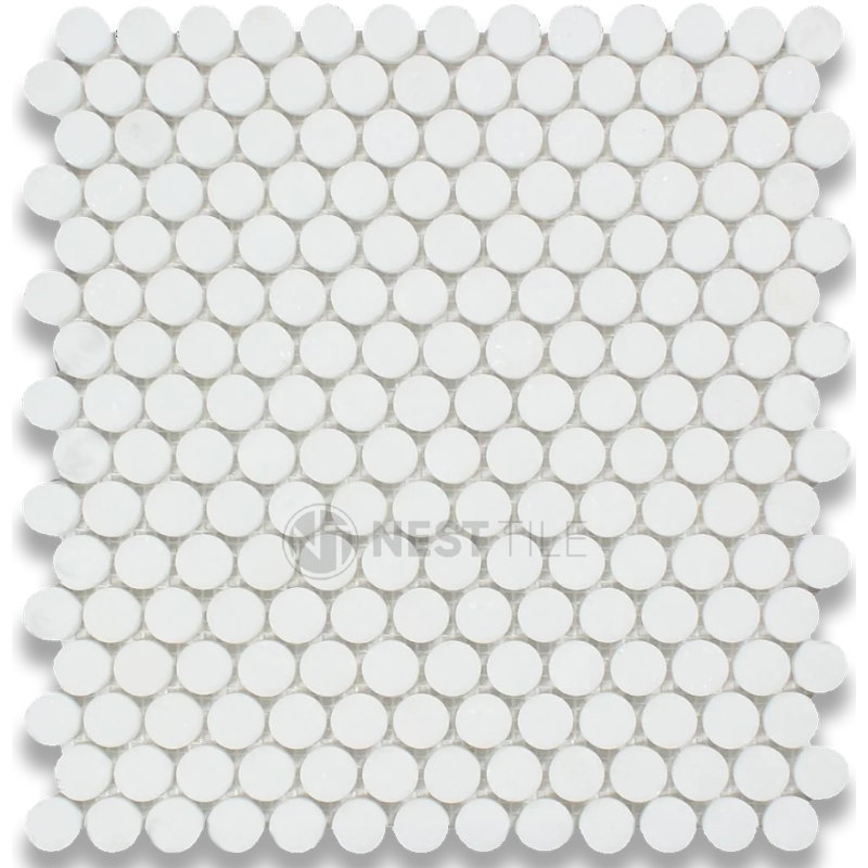 Thassos White Marble Penny-Round Mosaic Tile Polished, White