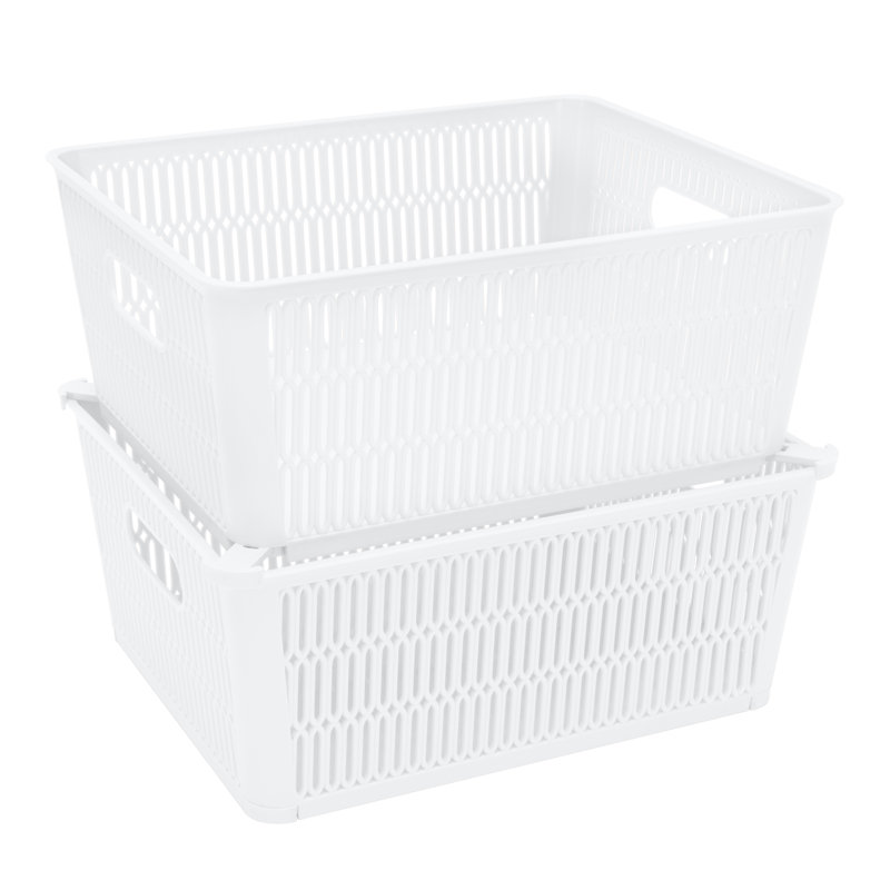 Rebrilliant Plastic Bin, White, 4.72" H x 9.06" W x 11" D
