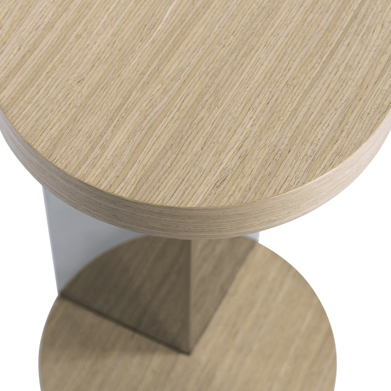 Sahara Finish Round Wood & Metal Pedestal End Table
