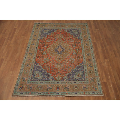 Tapis traditionnel en laine fait à la main orange 5 x 7