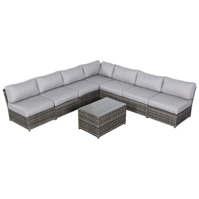 Ensemble de conversation de patio pour 6 personnes, 8 pièces avec 7 tables modulaires et plateau en verre, coussins moelleux, conversation résistante aux intempéries avec assemblage pour les gens, structure rouille, canapé modulaire en mousse épaisse de 5 po