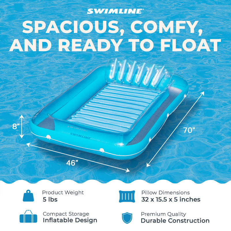Swimline Luxe Edition Inflatable Suntan Tub Floating Pool Lounger, Blue, 8" H x 46" W x 70" D
