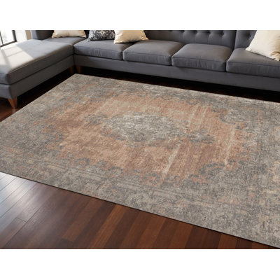 Tapis gris et rose 8 pi x 11 pi Medallion