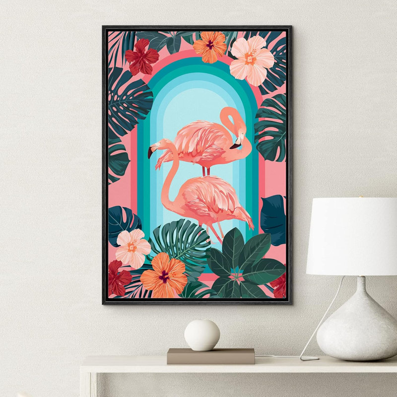 Lumineux animaux BCBG, fleur de la jungle, flamant rose, animaux lumineux, botanique, moderne, coloré, Noir