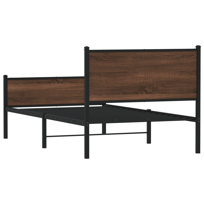 Vidaxl Metal Bed Frame Without Mattress , 85 x 207 cm, Brown Oak