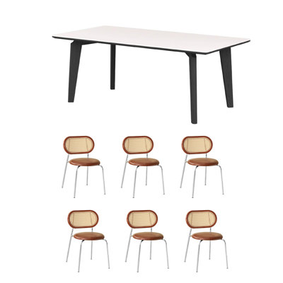 Ash wood dining table and stainless steel chairs