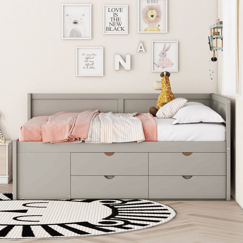 Daybed With Drawers And Shelves, Gray, Full/Double