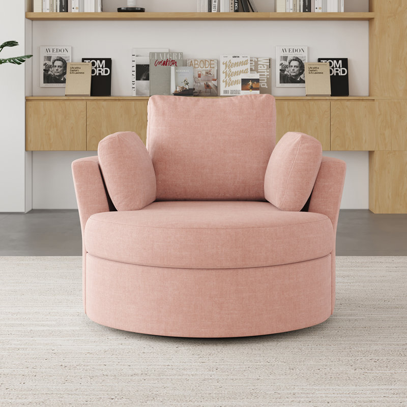 Berey Swivel Barrel Chair, Pink Polyester