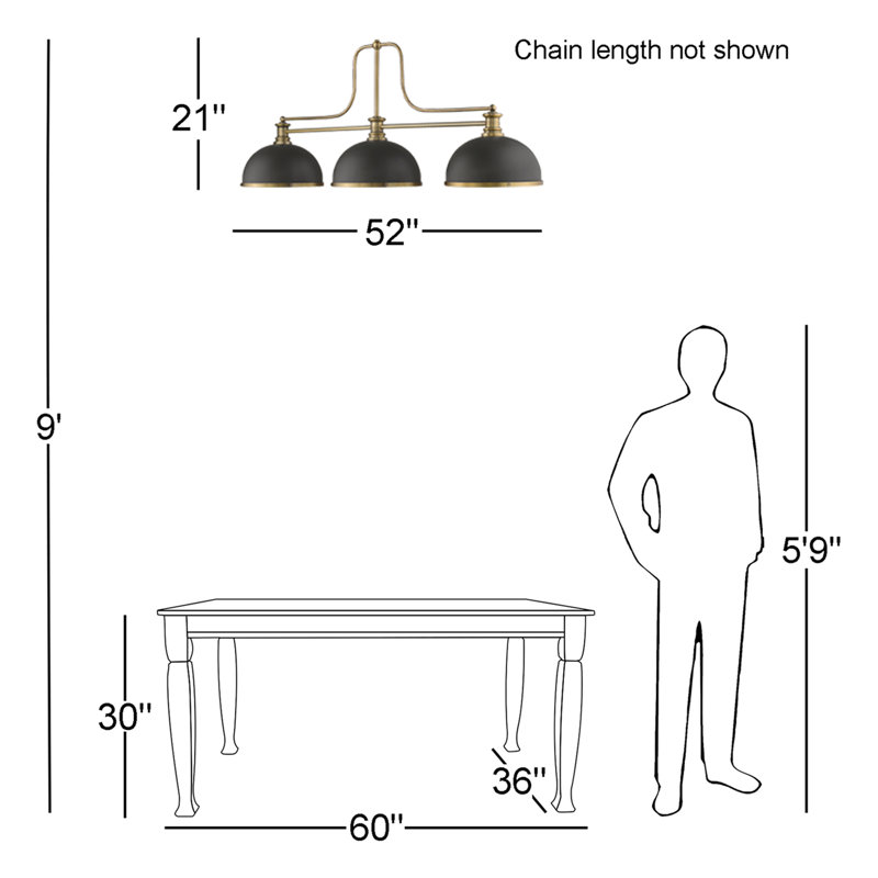 Luminaire suspendu linéaire à 3 lumières pour îlot de cuisine Enola, Laiton héritage / noir