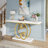 Lanagan Gold Console Table for Hallway, Faux Marble  Geometric Entryway Table