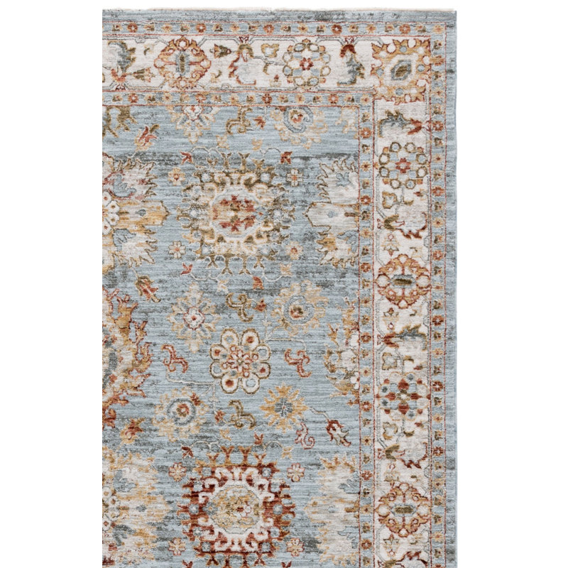 Tapis oriental en polyester bleu / ivoire Xanthi, Tapis de couloir 2 pi 2 po x 8 pi