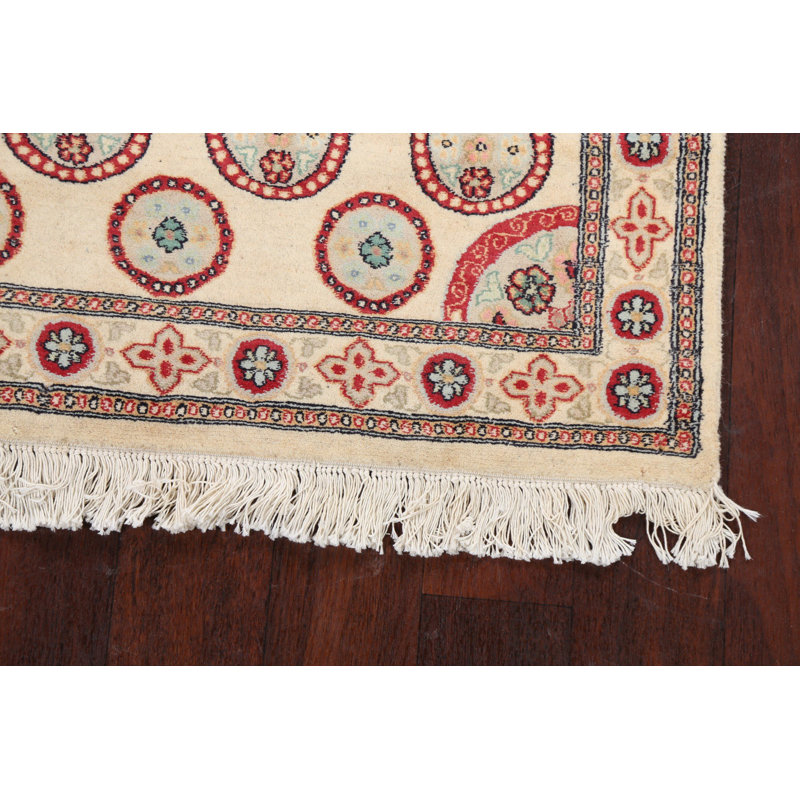 Tapis beige en laine noué à la main de conception unique 3 pi 1 po x 5 pi 2 po