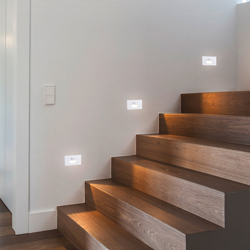 Hardwired White Motion Sensing Led Stair Light With Motion And Photocell Sensor 2 Pack