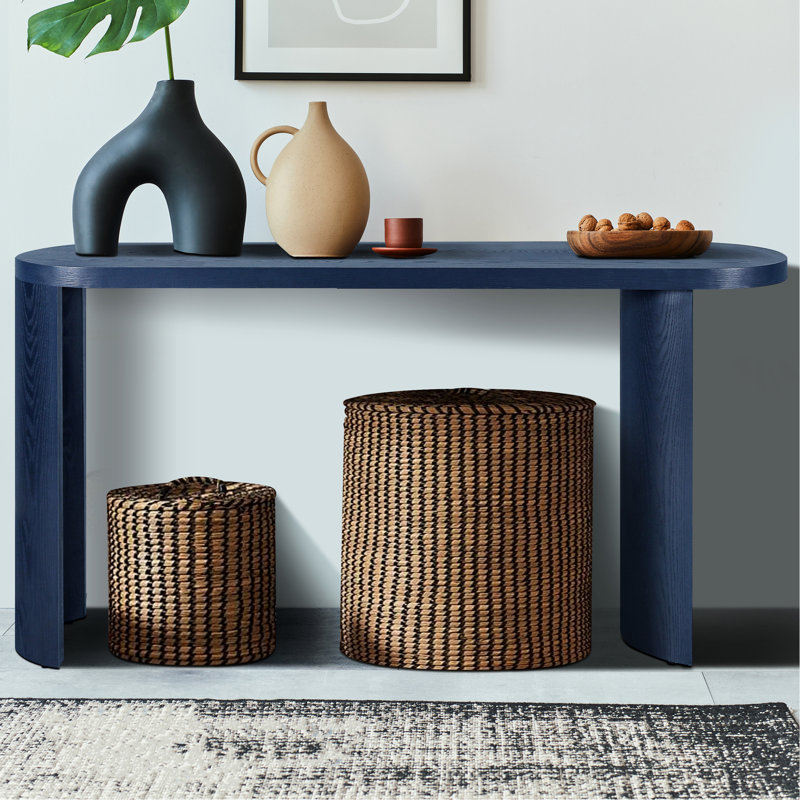 Table basse de 60 po bleu marine avec pieds incurvés, plateau épais robuste et installation réglable pour le salon / vestibule
