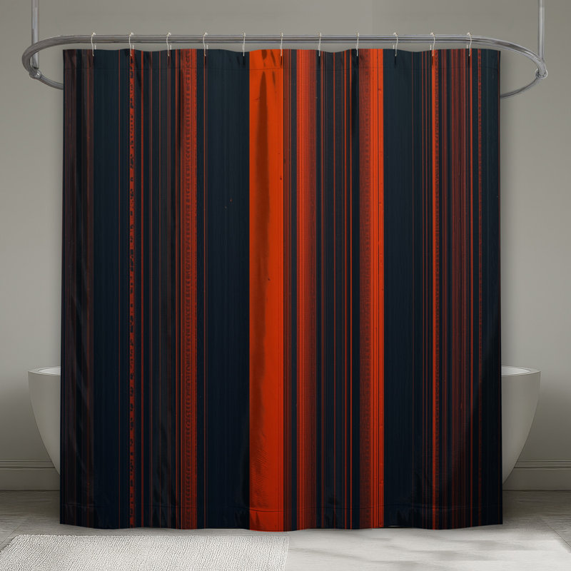 Rideaux de douche à rayures noires et orange extra long, L 70 po x H 84 po