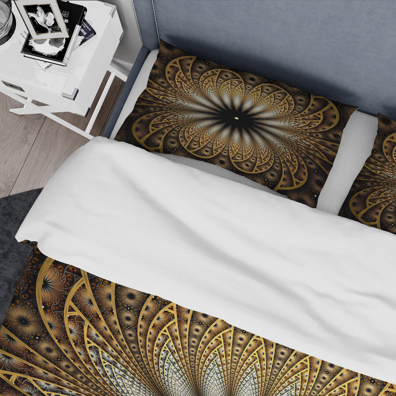 Fleur numérique abstraite fractale - ensemble de housse de couette moderne - microfibre de polyester