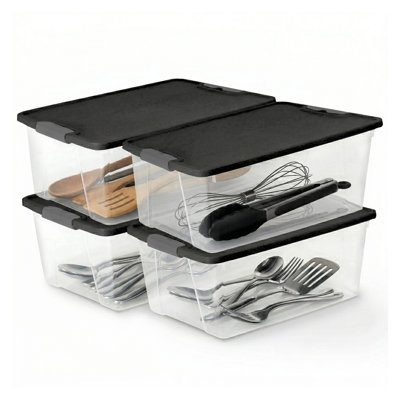Homz Secure Latch Large Clear Stackable Storage Container w/ Lid