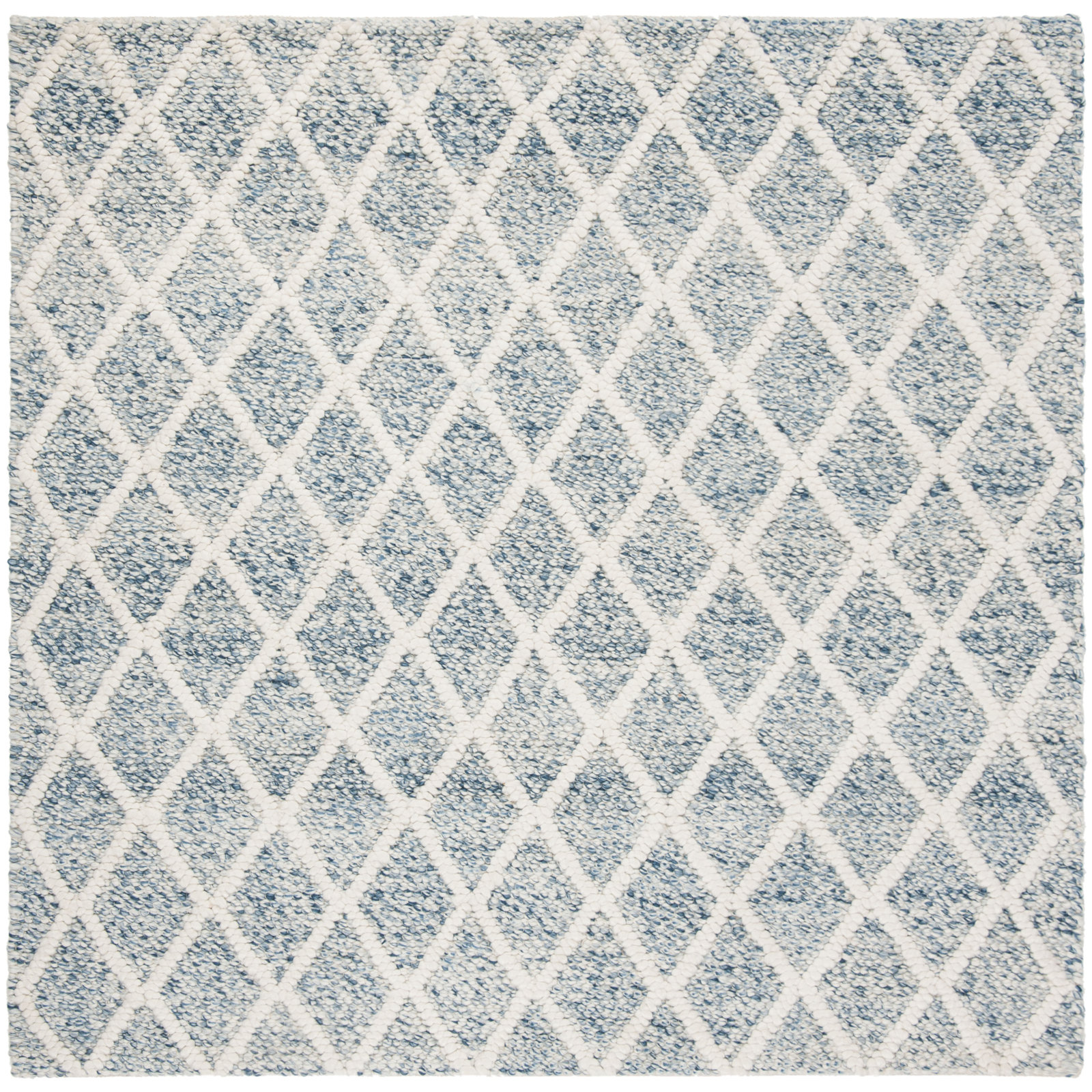 Russo Ivory Blue Hand-Woven Flatweave Rug, Square 6'