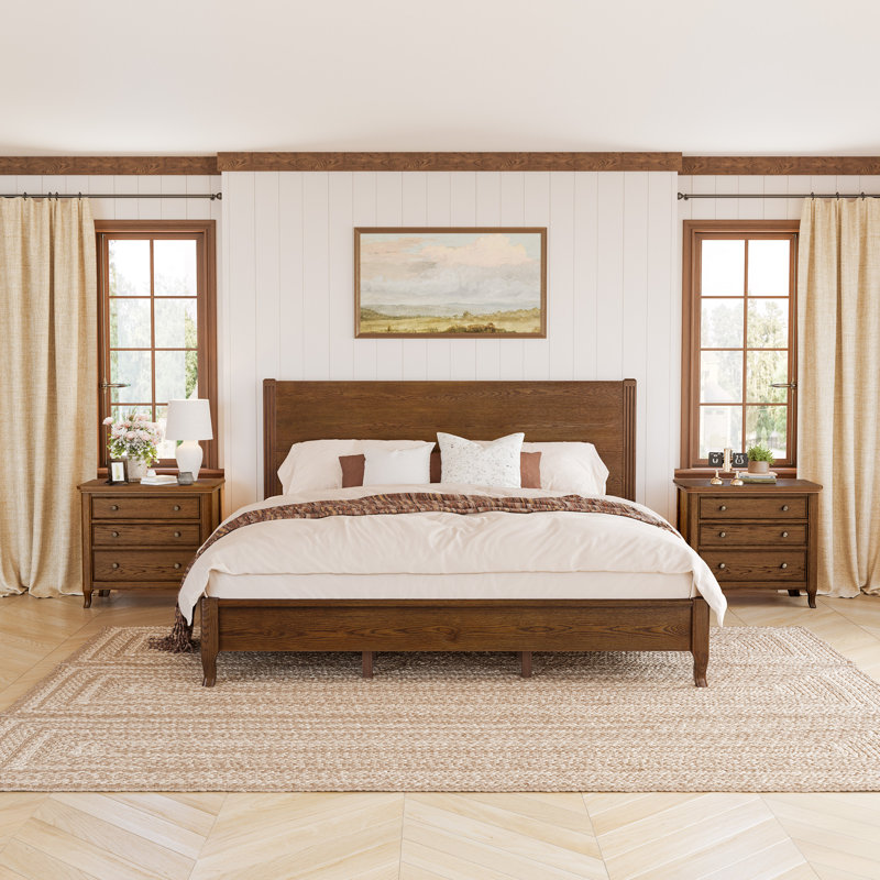 Solid Wood Panel Bedroom Set, Walnut, King