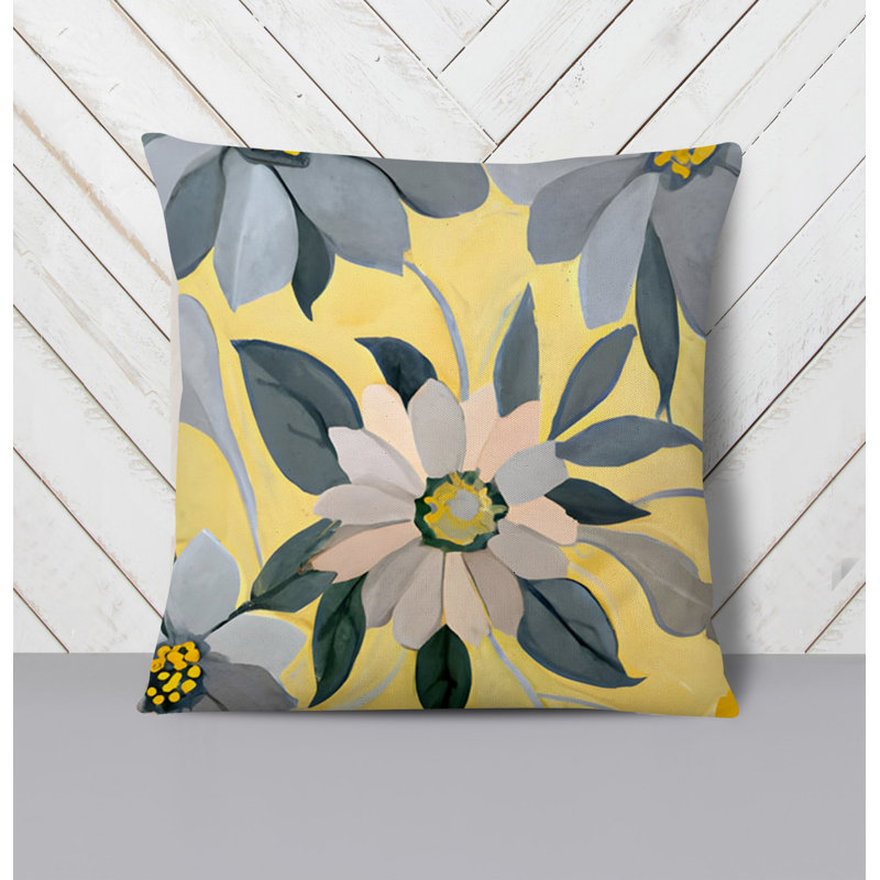 Throw Pillow With Insert, 20"H x 20"W, Gray/Yellow Floral 3