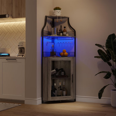 Armoire de bar d'angle avec porte-bouteilles en verre 5 niveaux