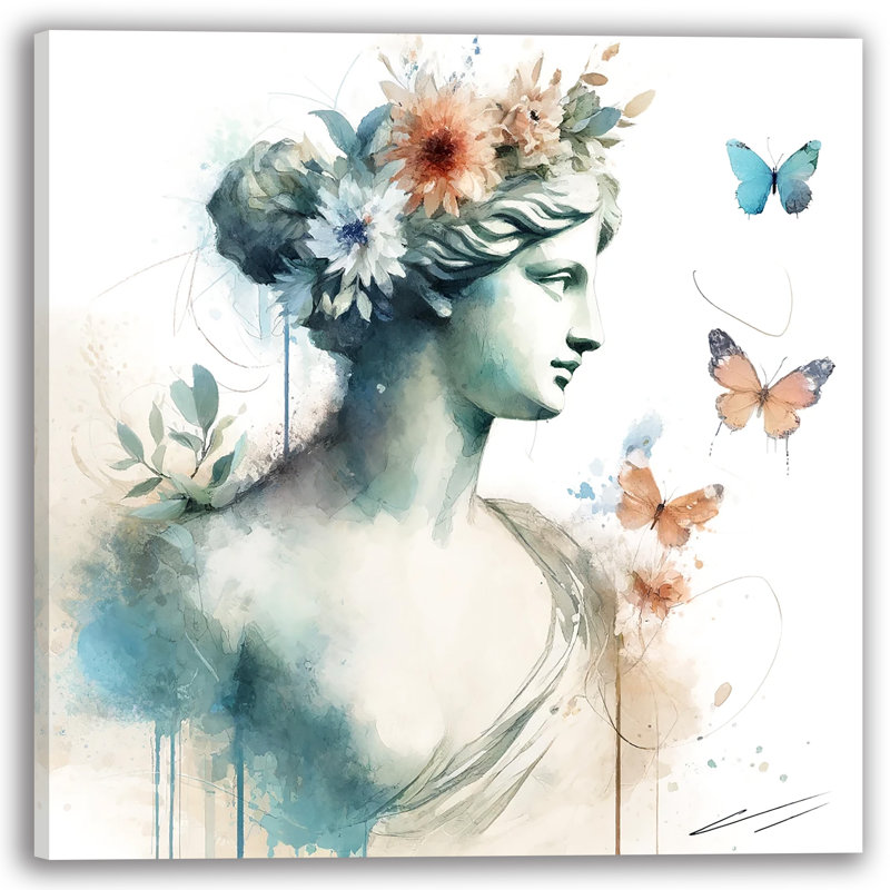 Printemps, rêverie florale et papillon, H 20 po x l 20 po x P 1,5 po
