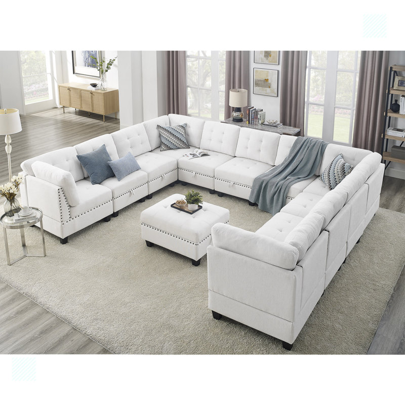 Canapé modulaire rembourré 13 pièces Georgeanna, Chenille ivoire